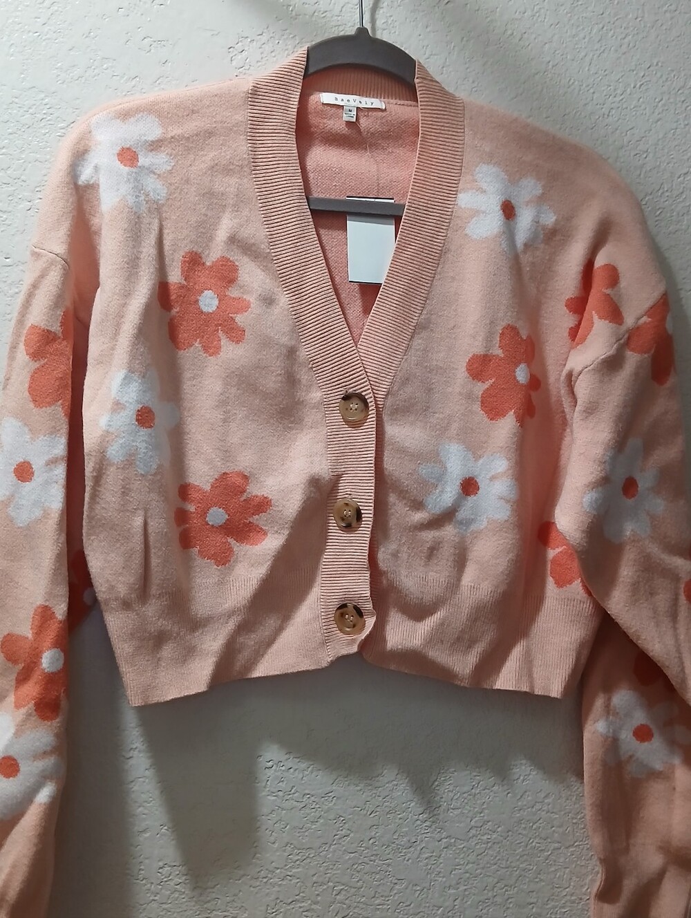 Baevely Nwot  size M Peach Floral Button-Front Women's Cardigan Sweater
